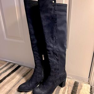 Liz Claiborne over the knee boots size 7 M navy blue suede front stretch back